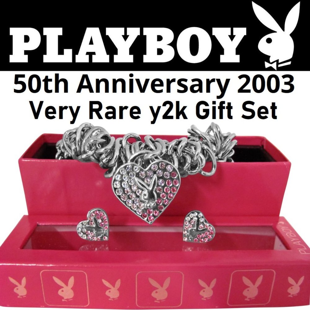 Playboy Bunny Jewelry Set Heart Bracelet Earrings